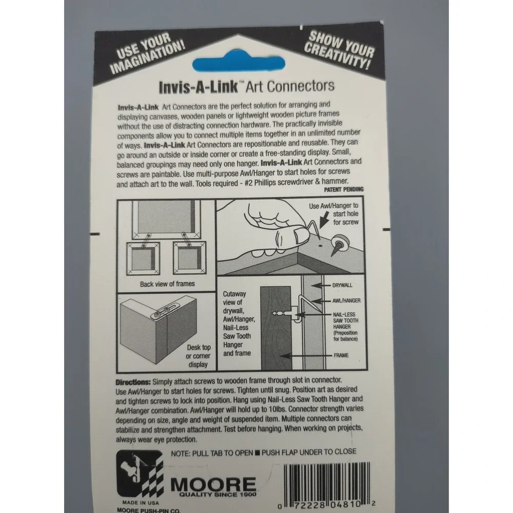 Moore Push Pin Co Invis-a-link Art Connector Group Hang Canvas/Panels/Frames Lot